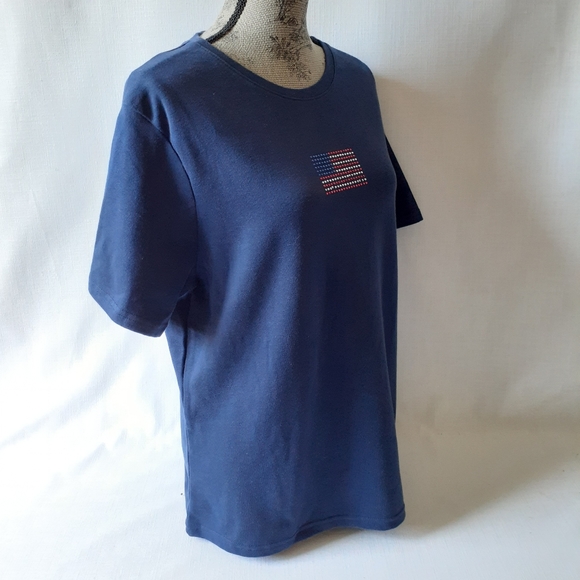 Ms.Lee women's navy blue USA flag short sleeve top - Picture 3 of 8